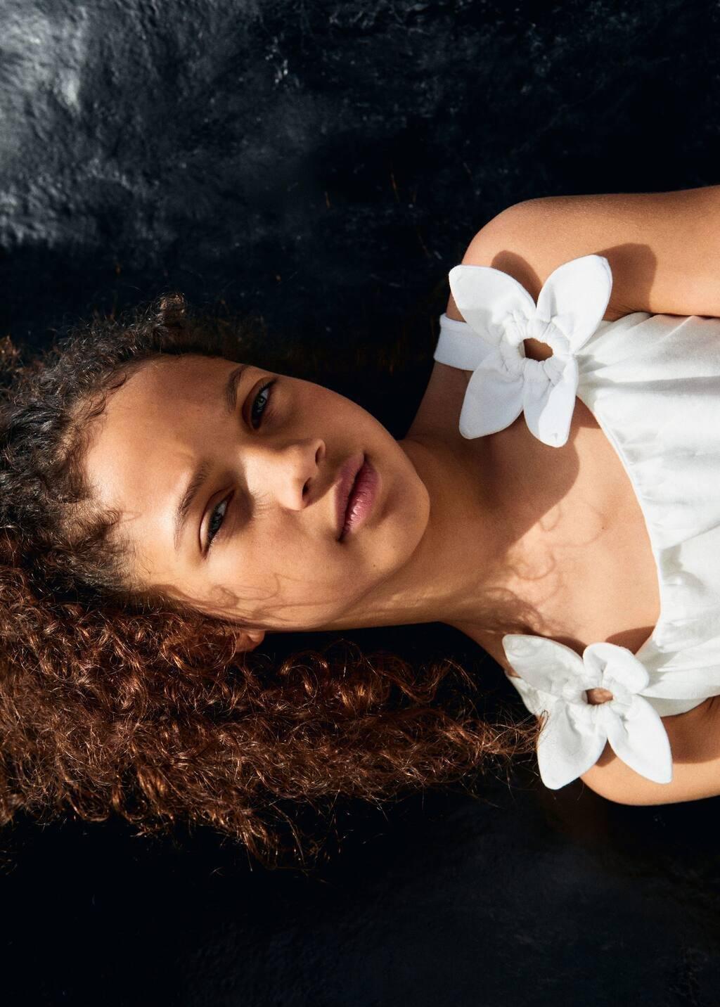 NATURAL WHITE Cotton t-shirt with flower detail, Kids Girl, , large image number 2