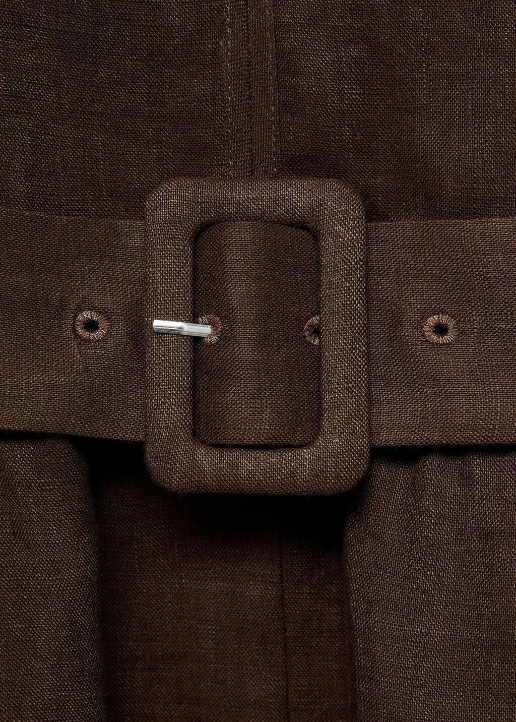 Brown Belt Linen Dress, , large image number 4