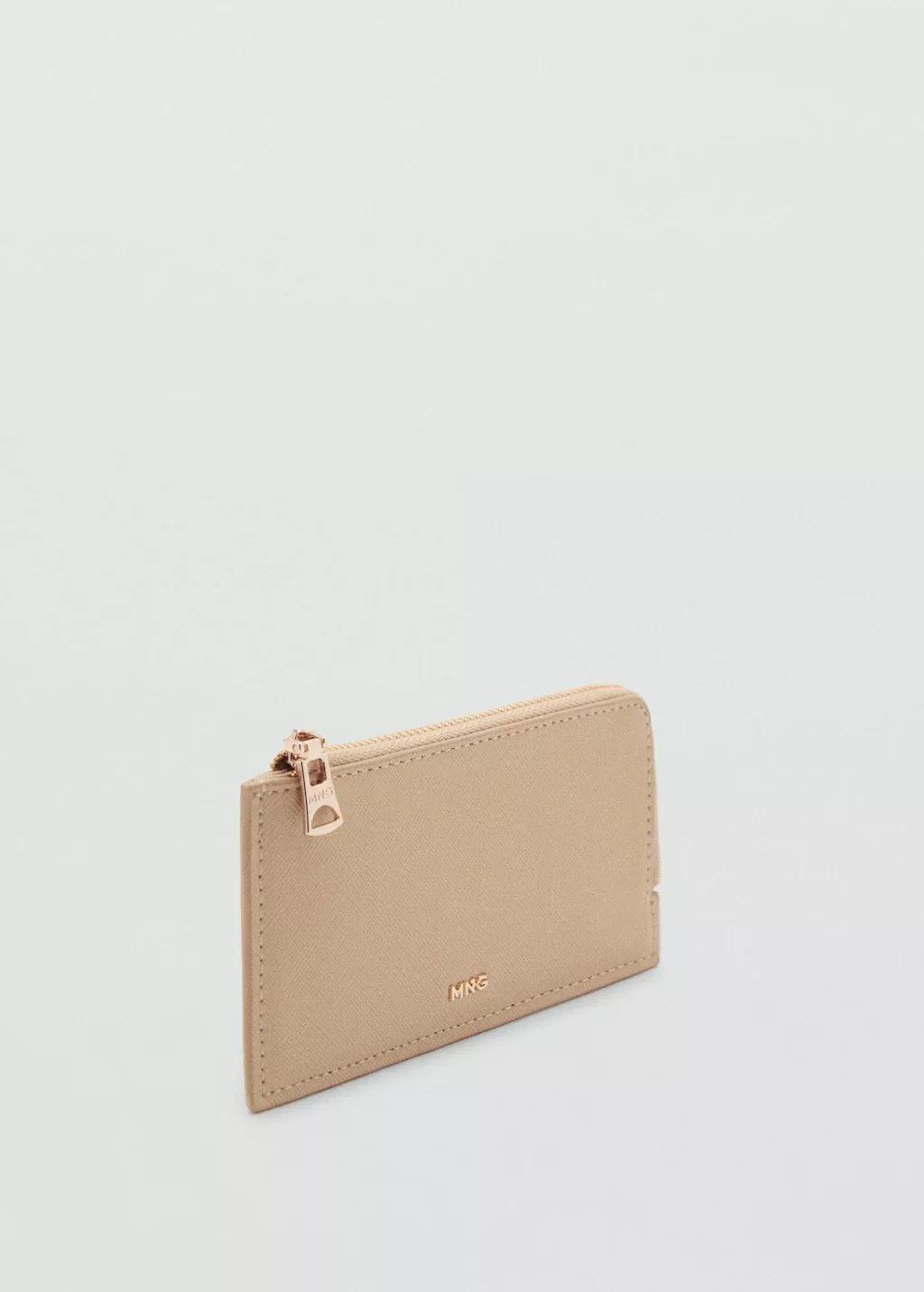 Cream Saffiano-Effect Card Holder With Zip, , medium