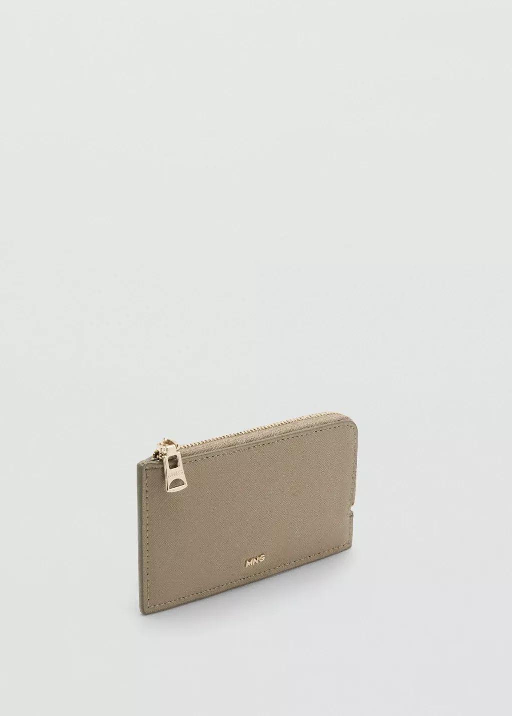 Khaki Saffiano-Effect Card Holder With Zip, , medium