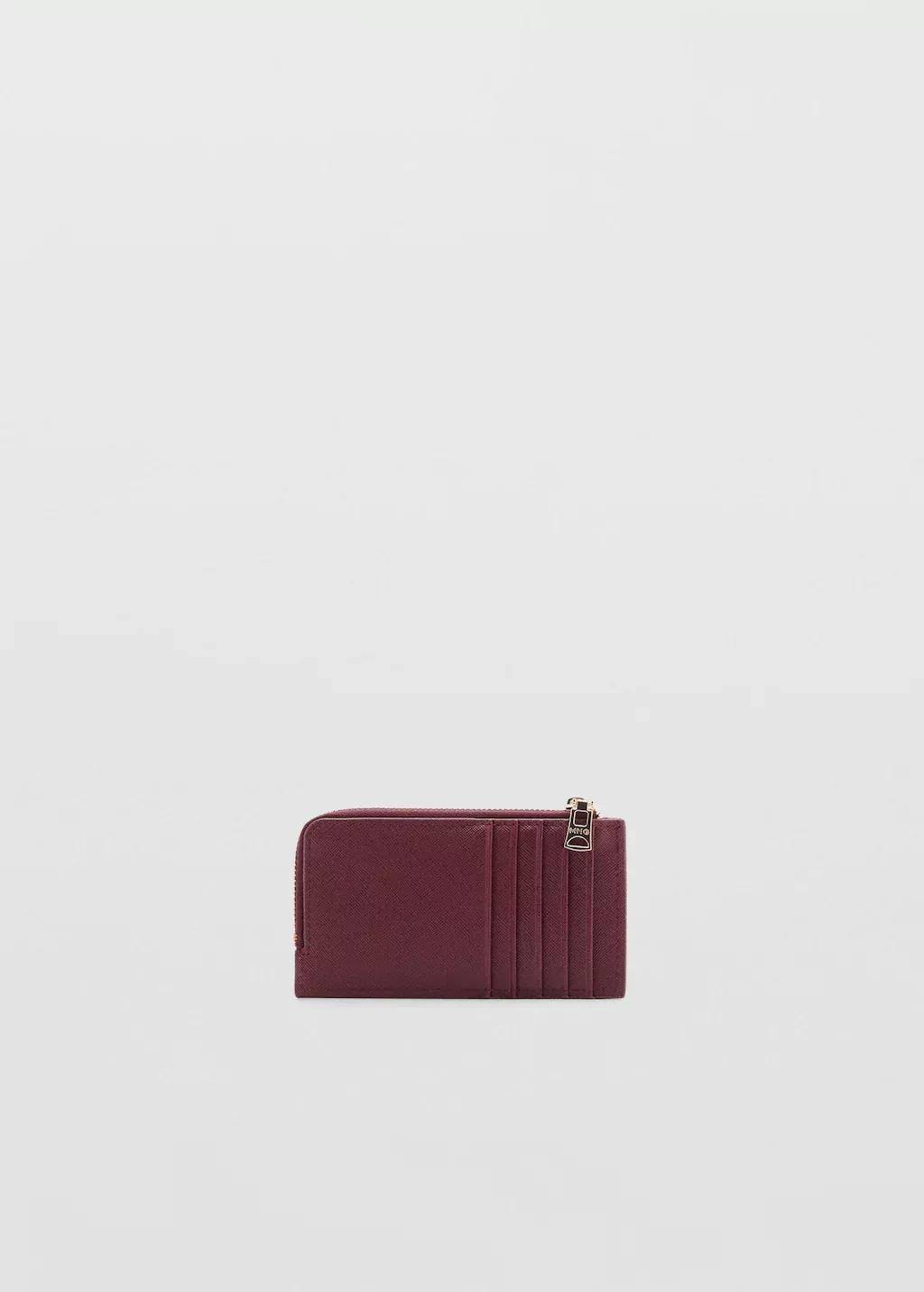 DARK RED Saffiano-effect card holder with zip, Dark Red, large image number 0