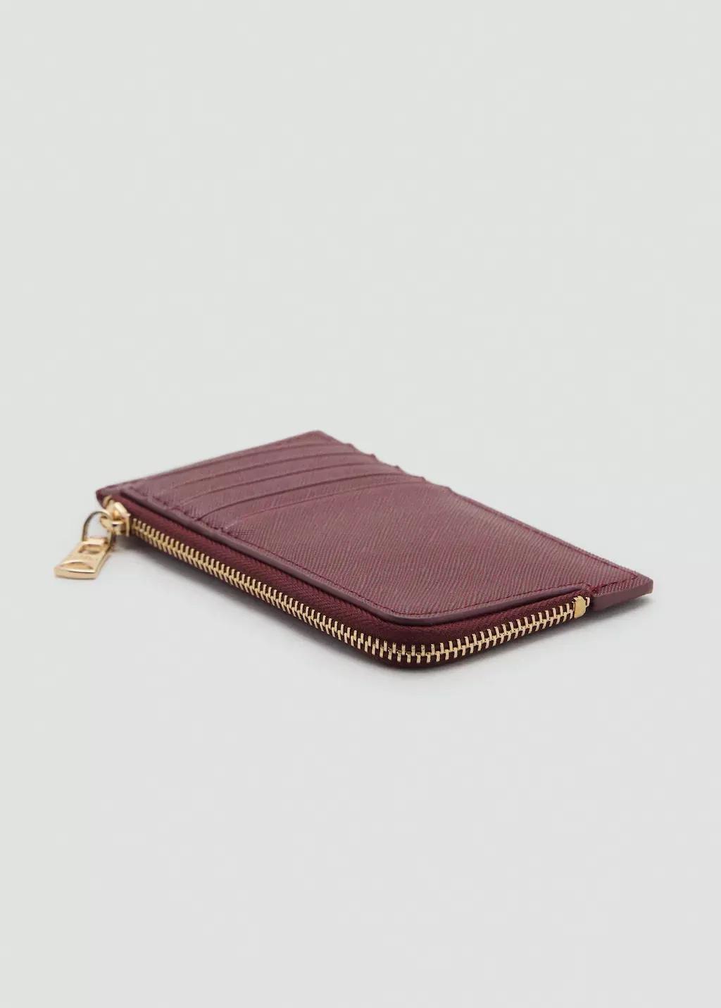 DARK RED Saffiano-effect card holder with zip, Dark Red, large image number 1