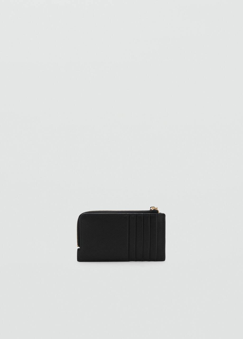 Black Saffiano-Effect Card Holder With Zip, Black, large image number 1