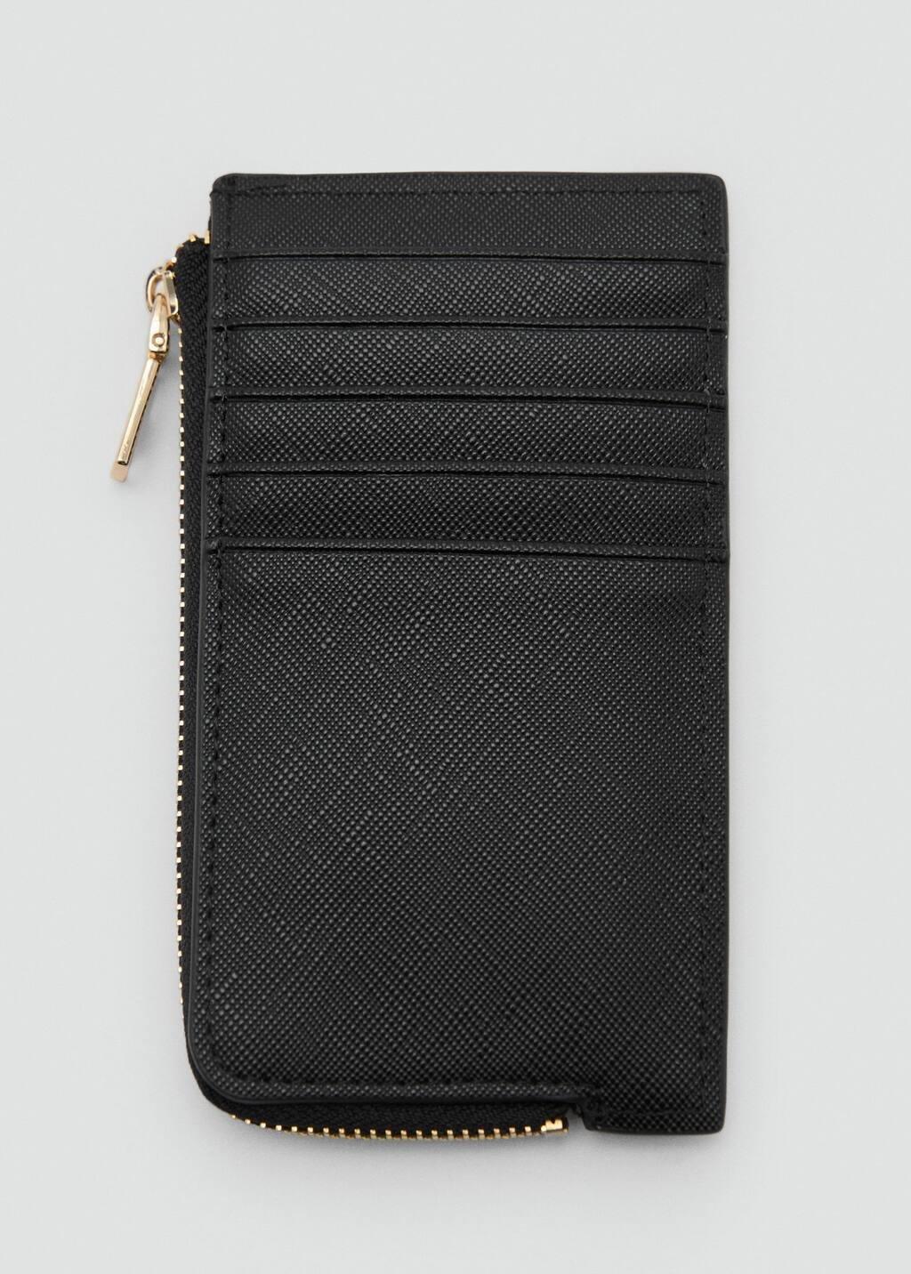 Black Saffiano-Effect Card Holder With Zip, Black, large image number 2
