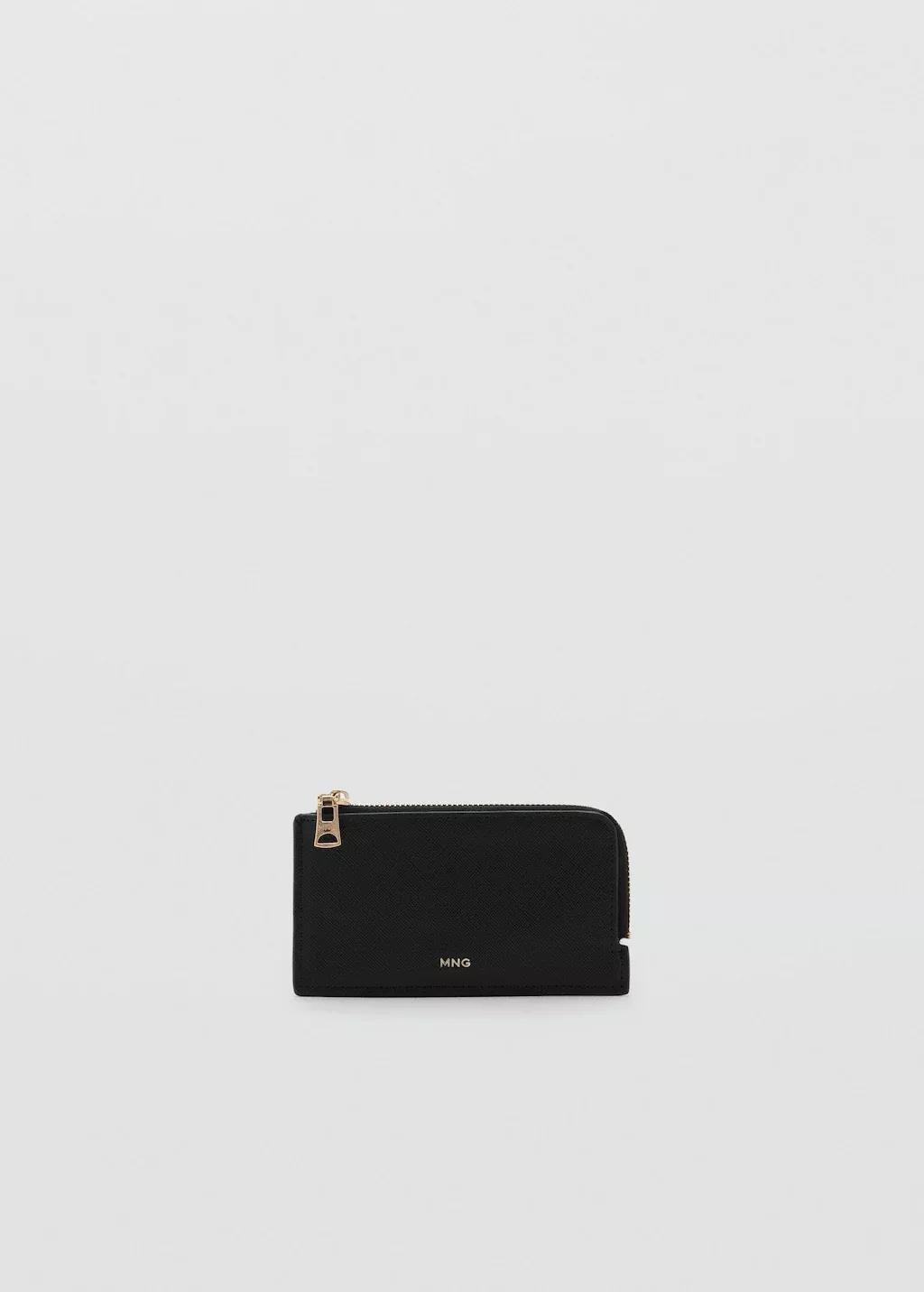 Black Saffiano-Effect Card Holder With Zip, Black, large image number 3