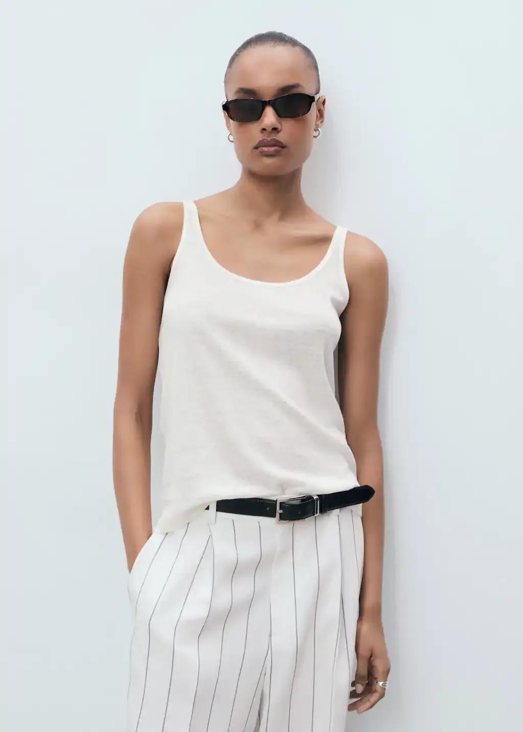 NATURAL WHITE Strappy linen top, , large image number 0