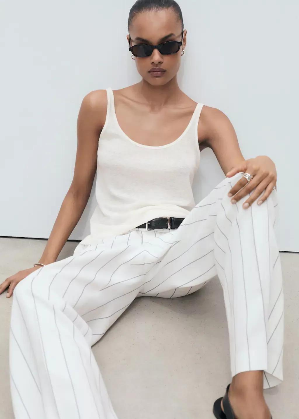 NATURAL WHITE Strappy linen top, , large image number 1