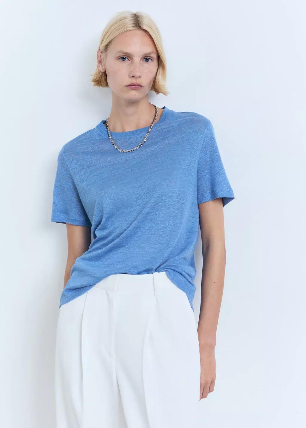 LT-PASTEL BLUE Short-sleeved linen t-shirt, Light-Pastel Blue, large image number 0