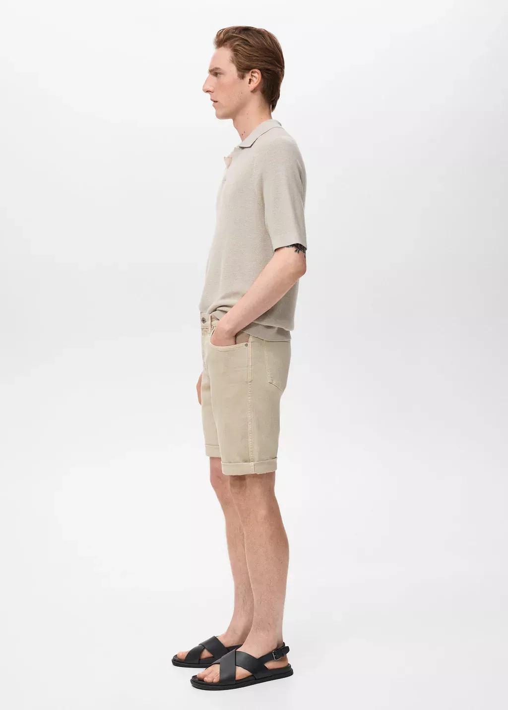 Beige Slim-Fit Denim Bermuda Shorts, Light Pastel Brown, large image number 2