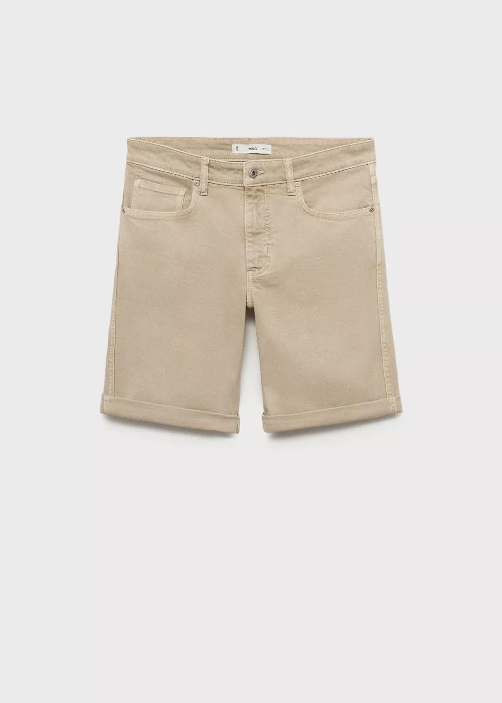 Beige Slim-Fit Denim Bermuda Shorts, Light Pastel Brown, large image number 3