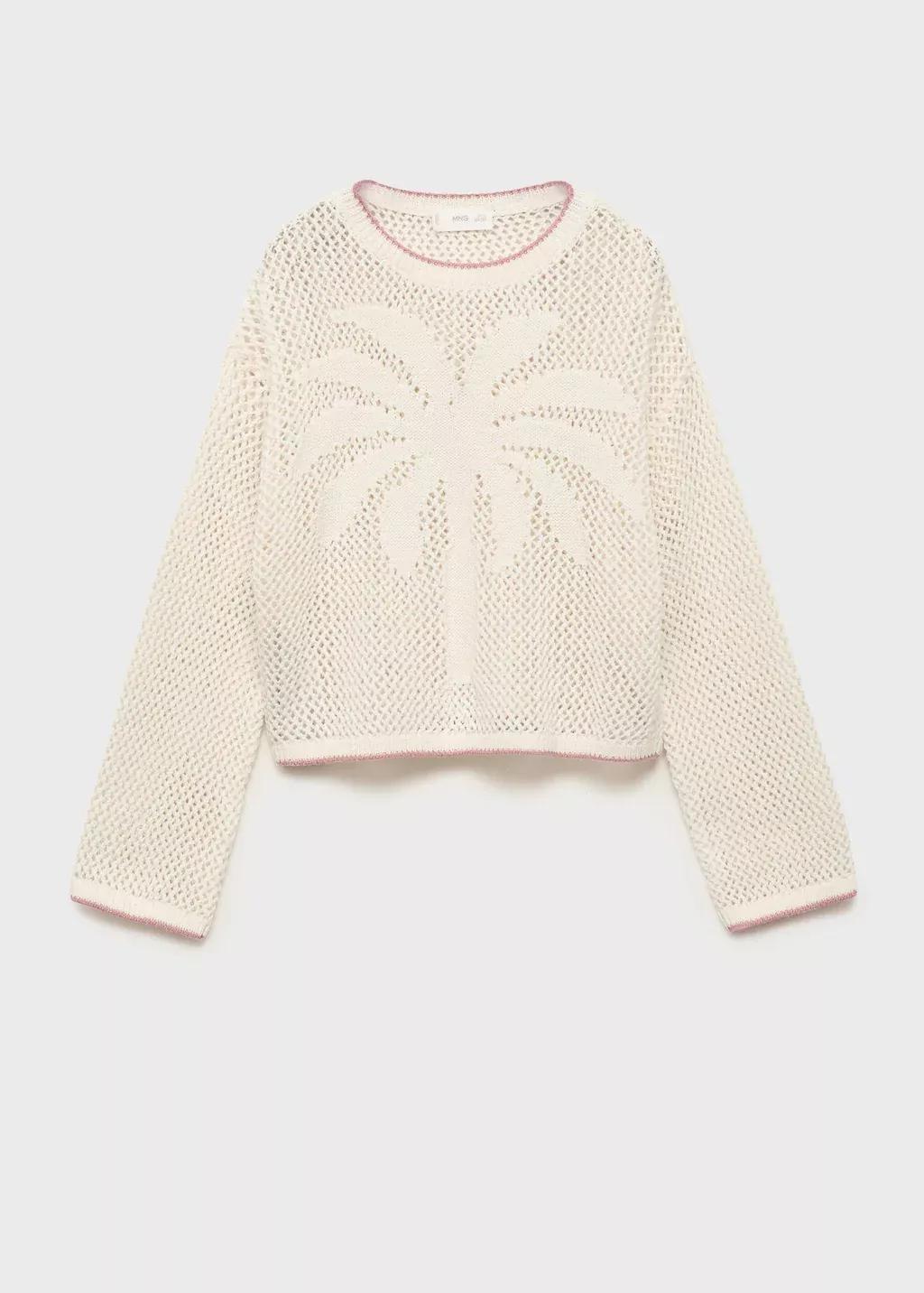 Beige Openwork Knit Sweater, , large image number 0
