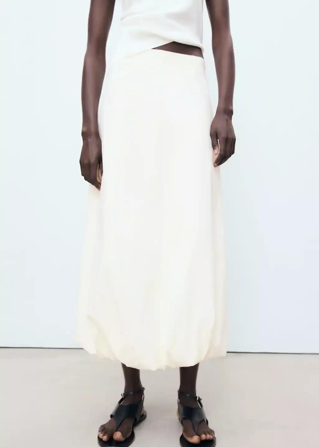 Beige Long Balloon Skirt, , large image number 0