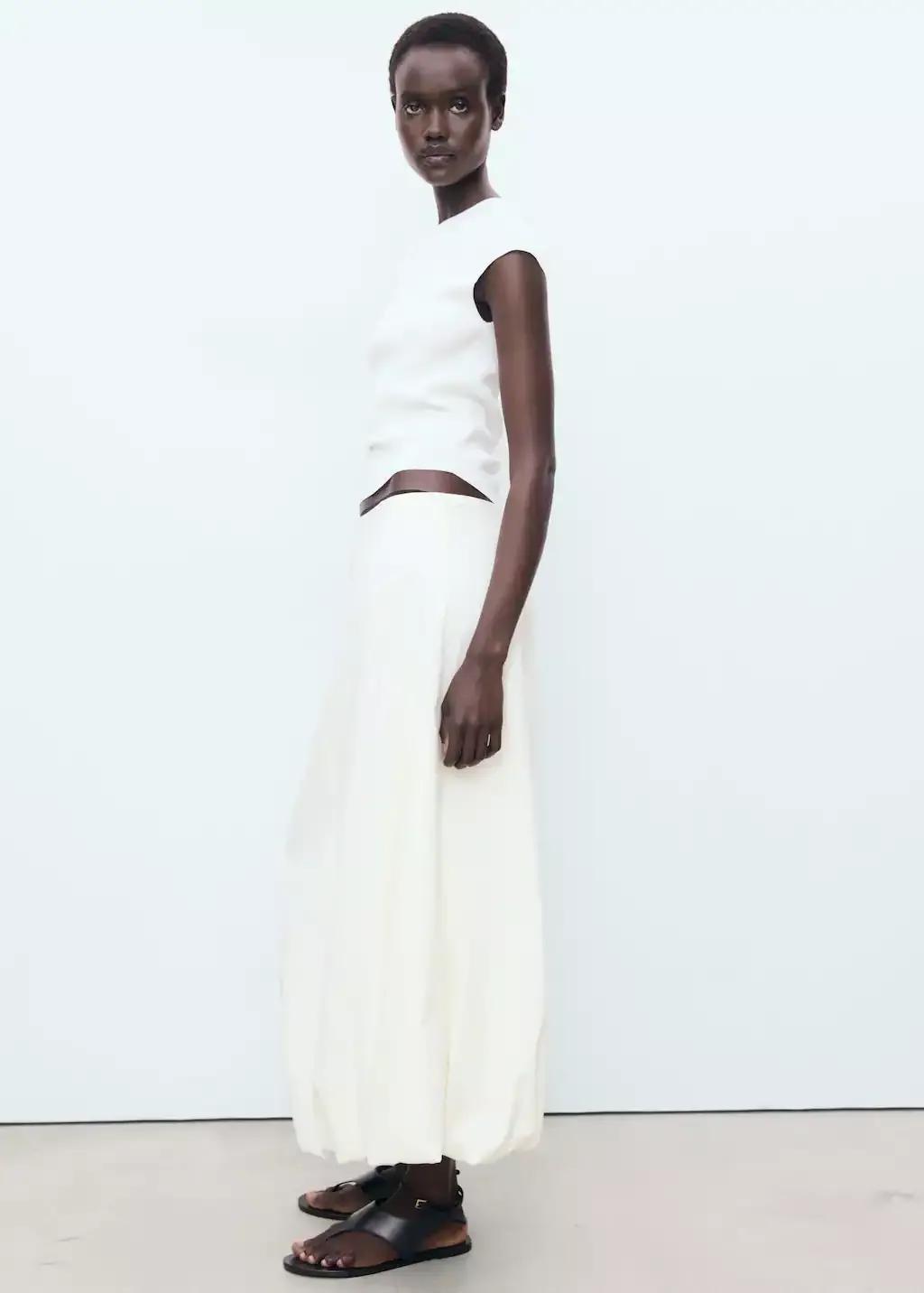 Beige Long Balloon Skirt, , large image number 1