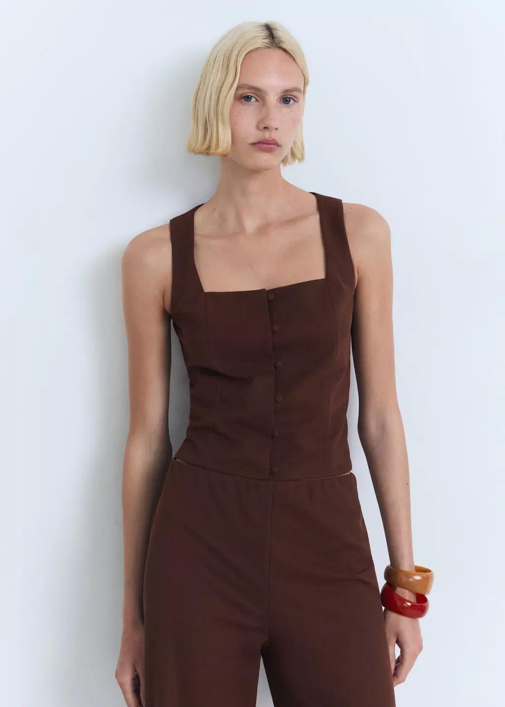 DARK BROWN Buttons cotton top, , large image number 0