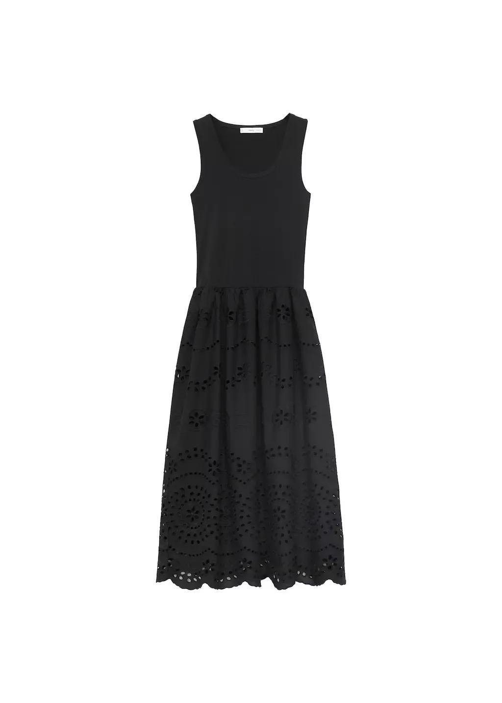 Black Cotton Dress With Openwork Embroidery, , large image number 3