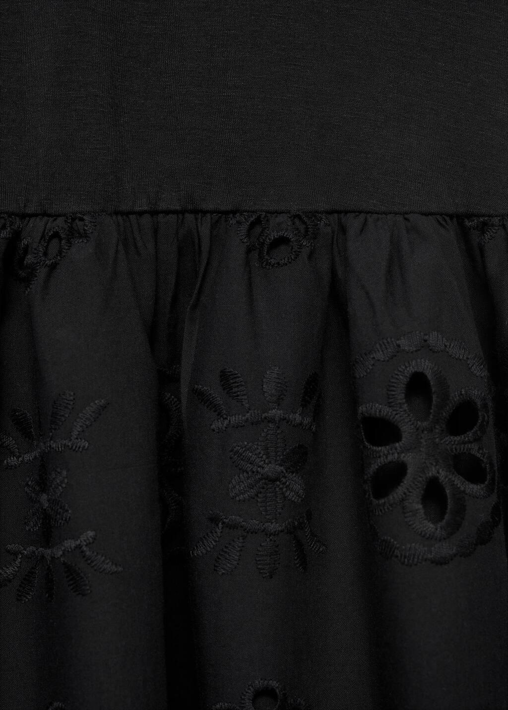 Black Cotton Dress With Openwork Embroidery, , large image number 4