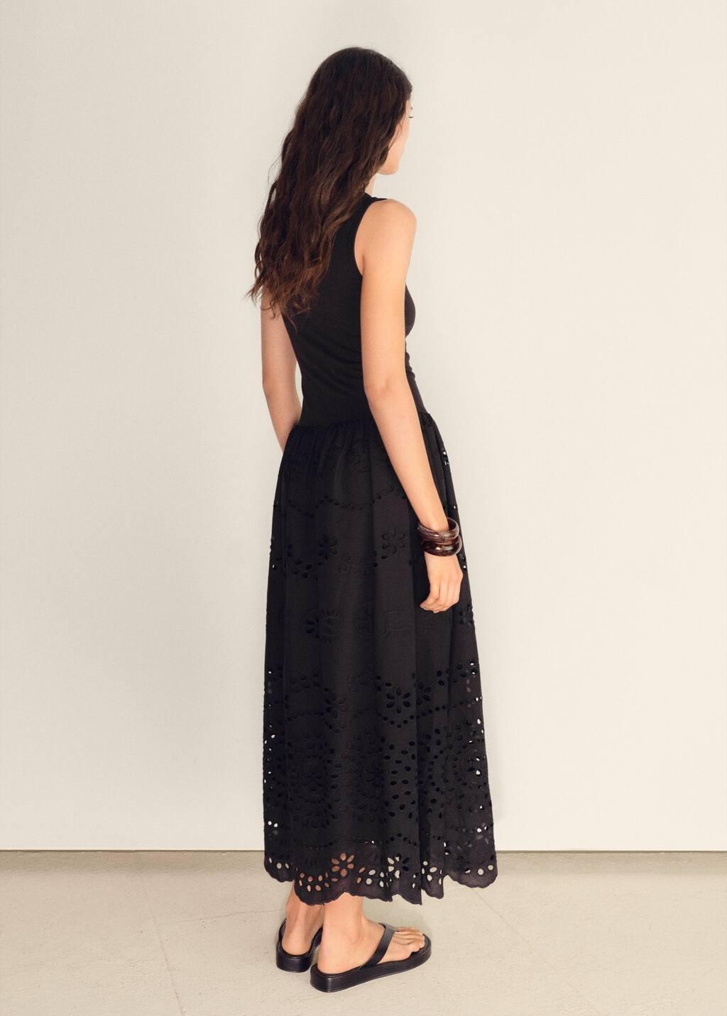 Black Cotton Dress With Openwork Embroidery, , large image number 5