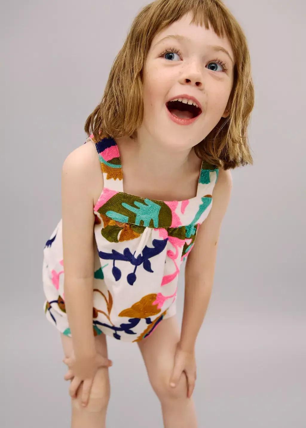 Cream Embroidered Linen Blouse, Kids Girls, , large image number 1