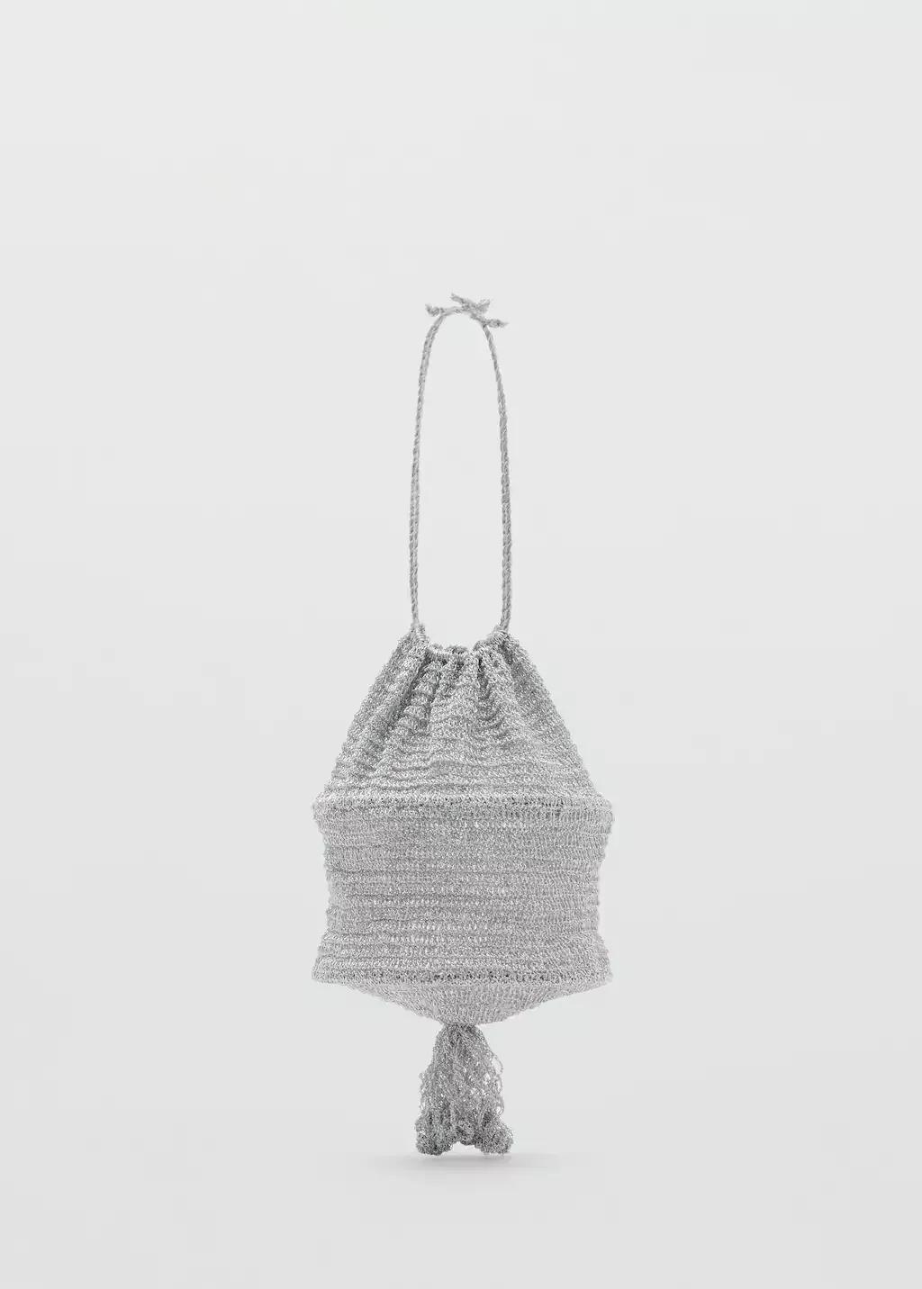 SILVER Lurex bucket bag with tassel, Silver, large image number 3
