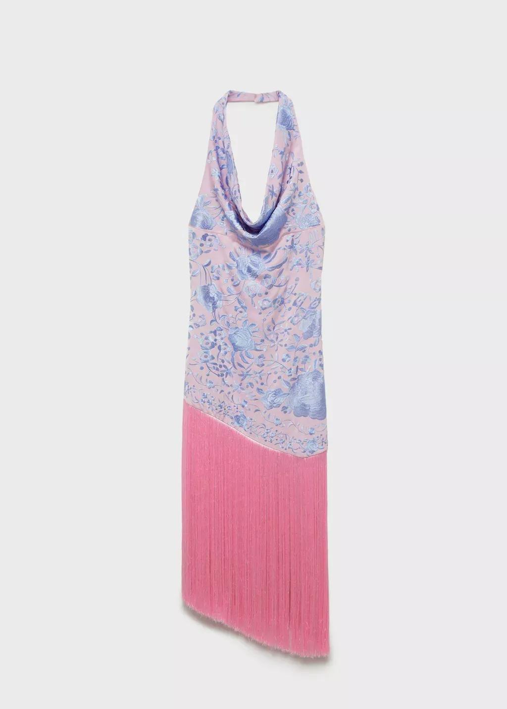 Pink Asymmetrical Dress With Embroidered Fringes, , large image number 0