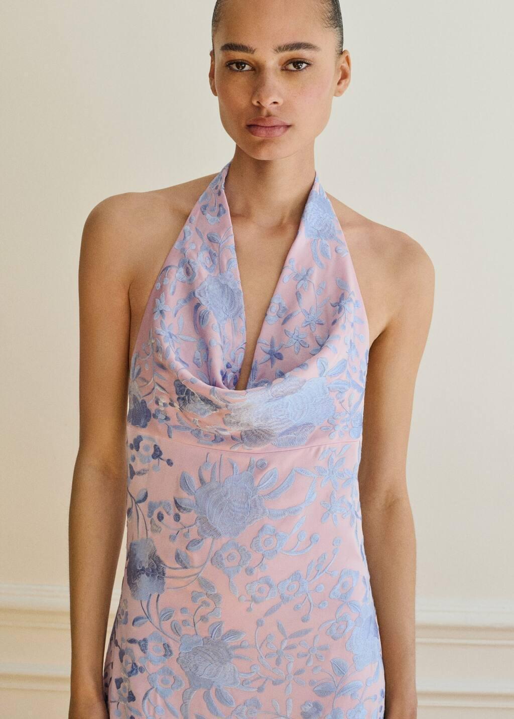 Pink Asymmetrical Dress With Embroidered Fringes, , large image number 1