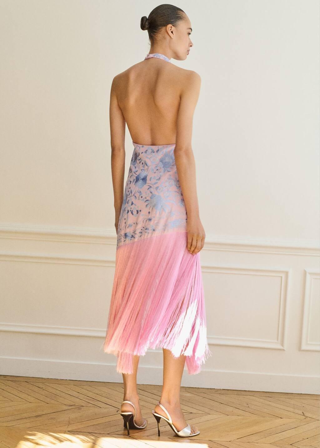 Pink Asymmetrical Dress With Embroidered Fringes, , large image number 4