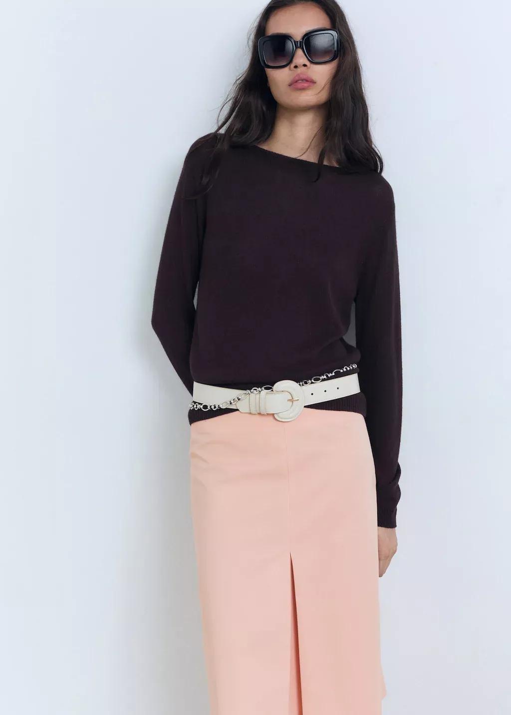 LT-PASTEL PINK Cotton midi-skirt with pleat detail, , large image number 2