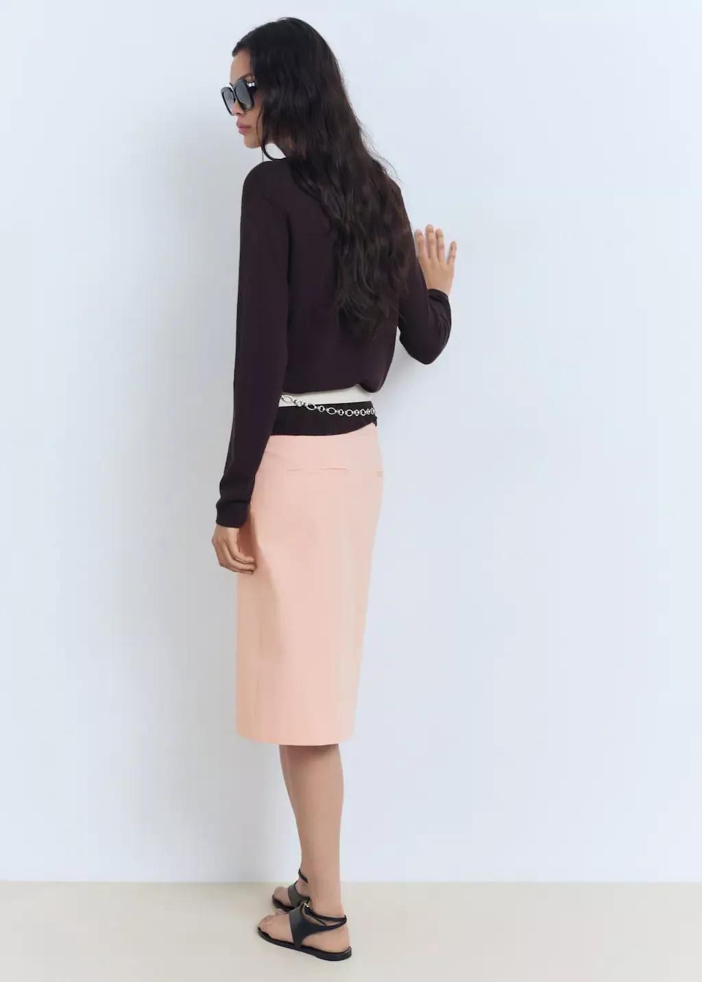 LT-PASTEL PINK Cotton midi-skirt with pleat detail, , large image number 6