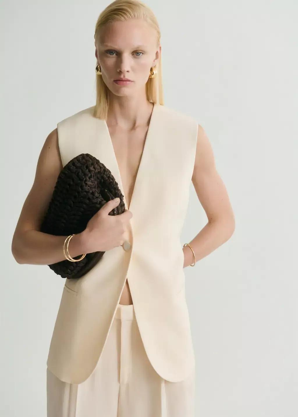 Cream Flowy Suit Waistcoat, , large image number 0