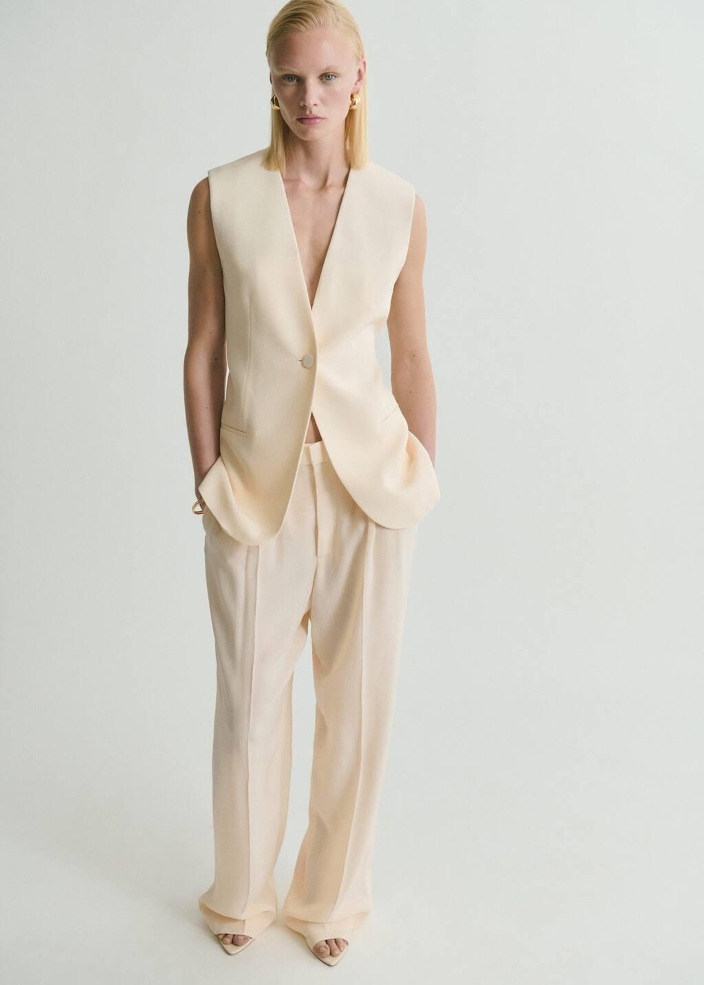 Cream Flowy Suit Waistcoat, , large image number 2