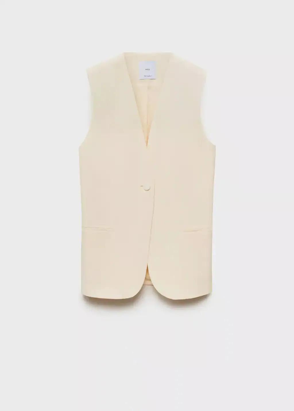 Cream Flowy Suit Waistcoat, , large image number 3