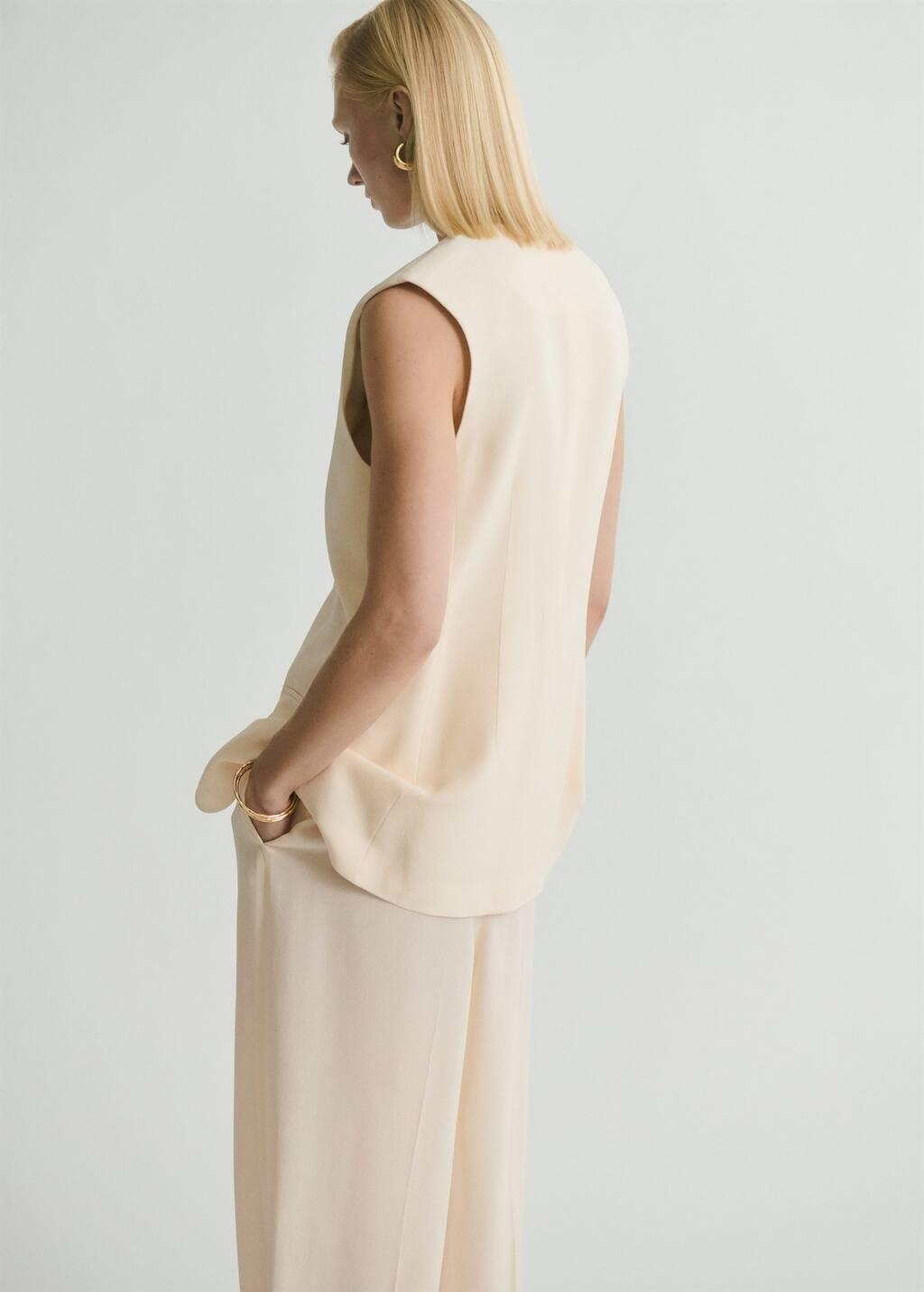 Cream Flowy Suit Waistcoat, , large image number 5