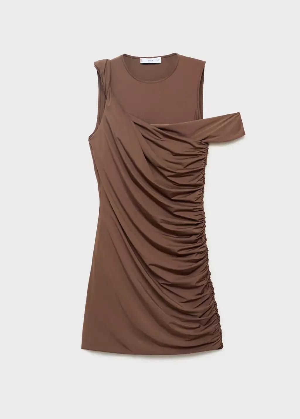 BROWN Draped dress with asymmetrical straps, Brown, large image number 3