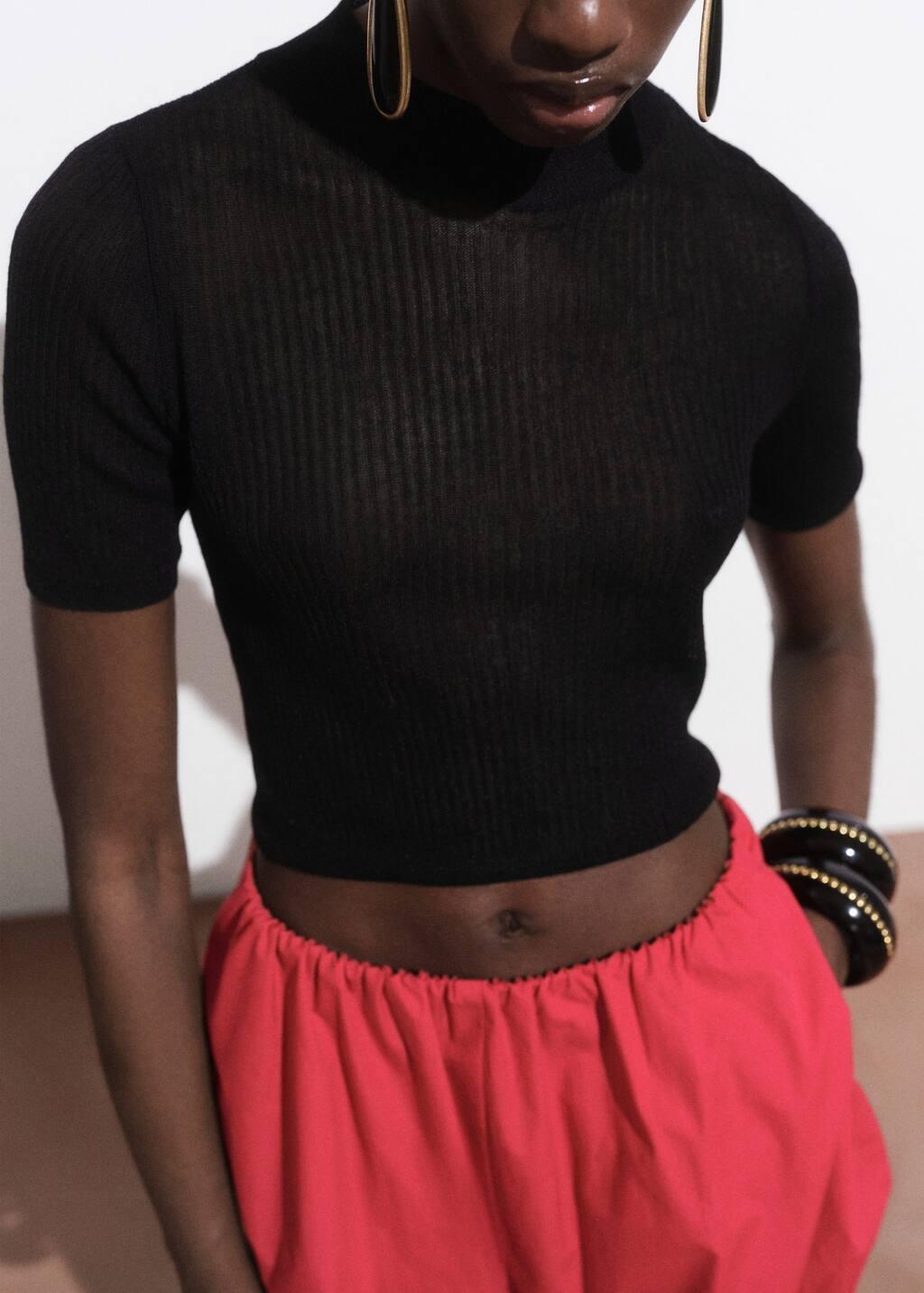Black Knitted Cropped Sweater, , large image number 1