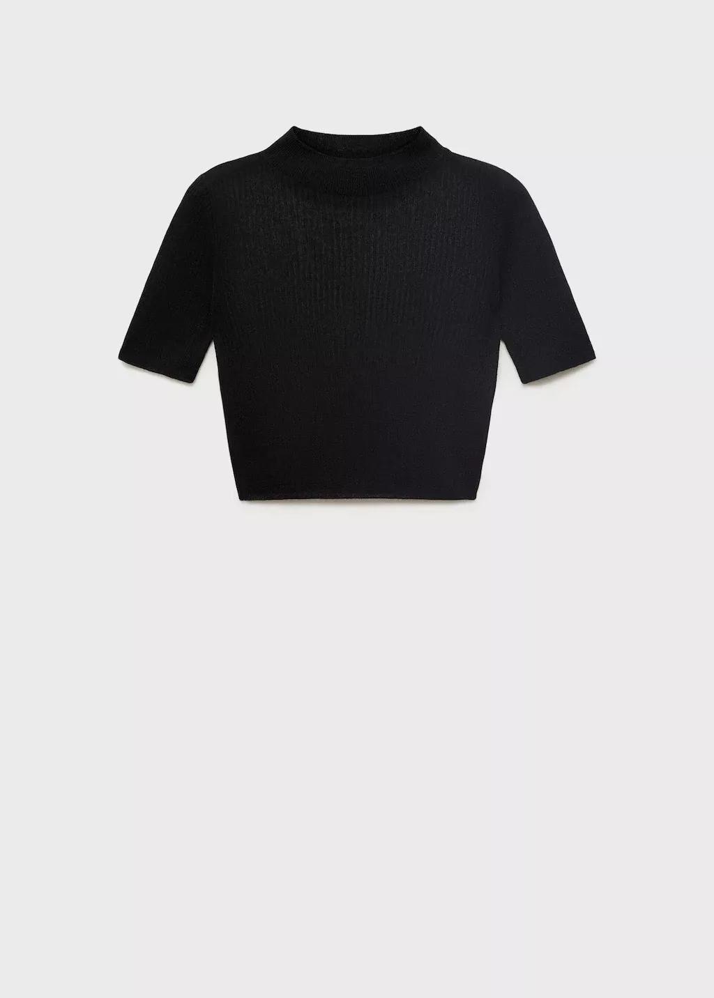 BLACK Knitted cropped sweater, 0201_99, large image number 4