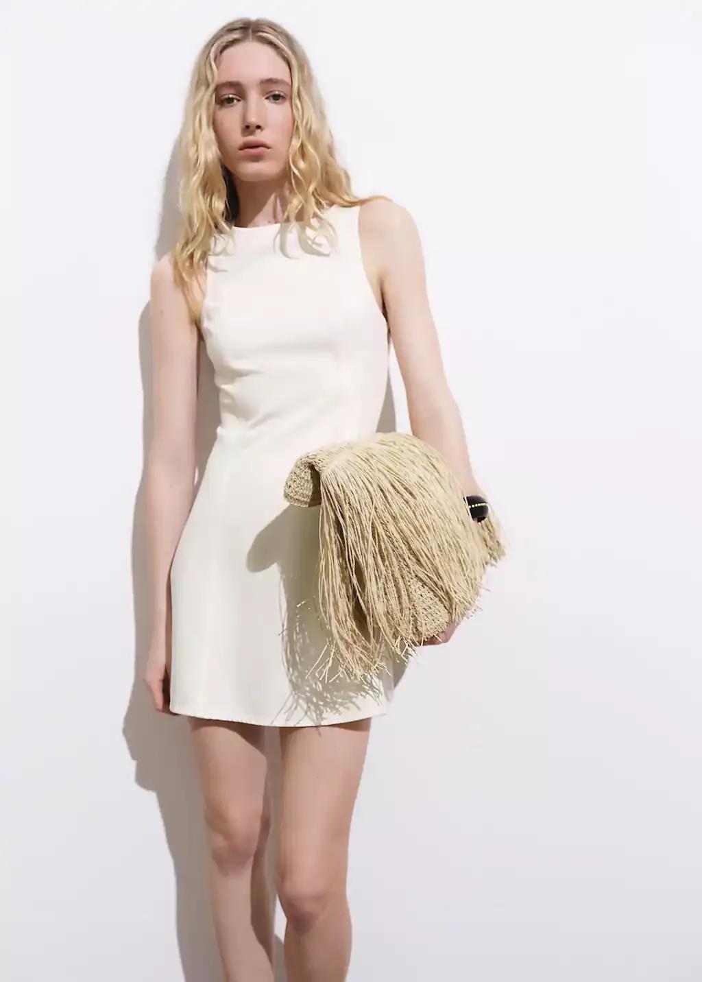 Cream Short Denim Dress, , large image number 0