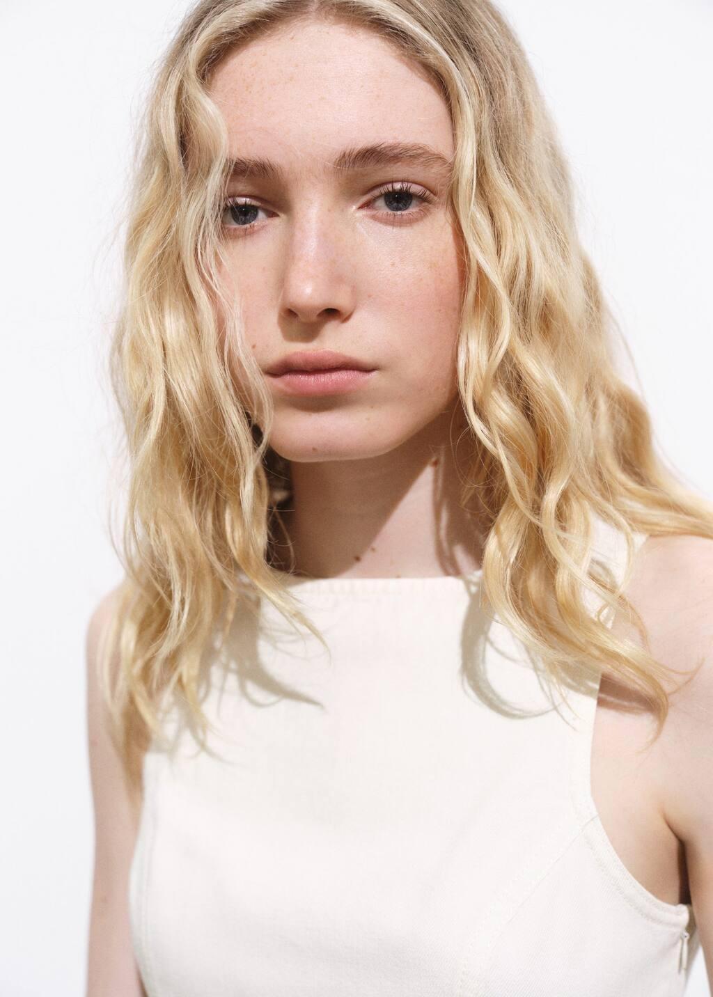 White A-line denim dress, Natural White, medium