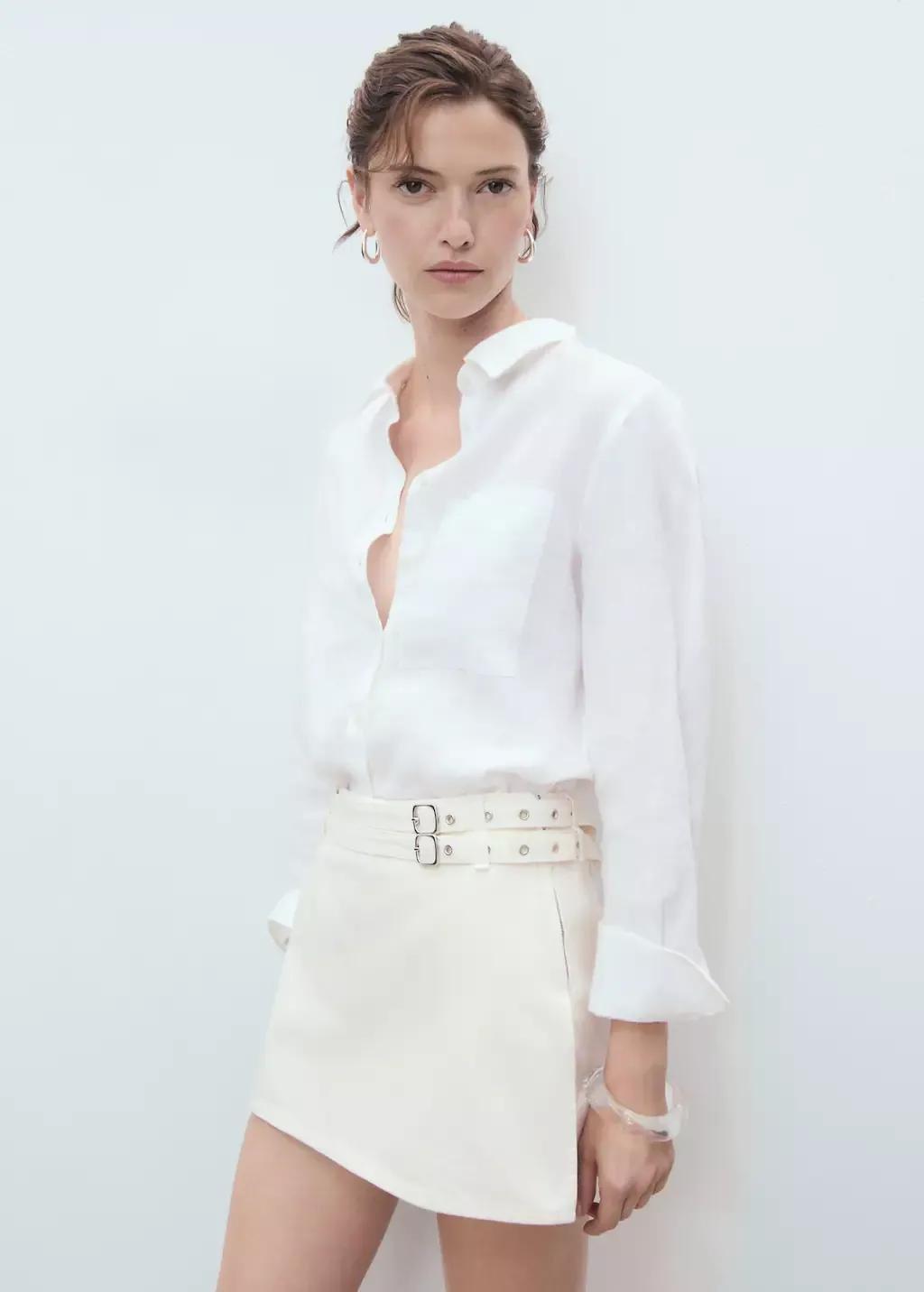 WHITE Denim culottes with double belt, White, large image number 0