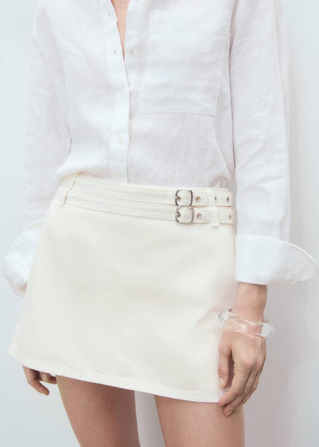 WHITE Denim culottes with double belt, White, large image number 2