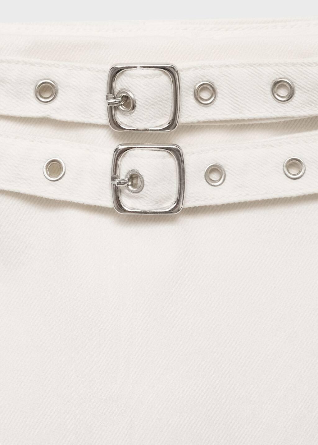 WHITE Denim culottes with double belt, White, large image number 4