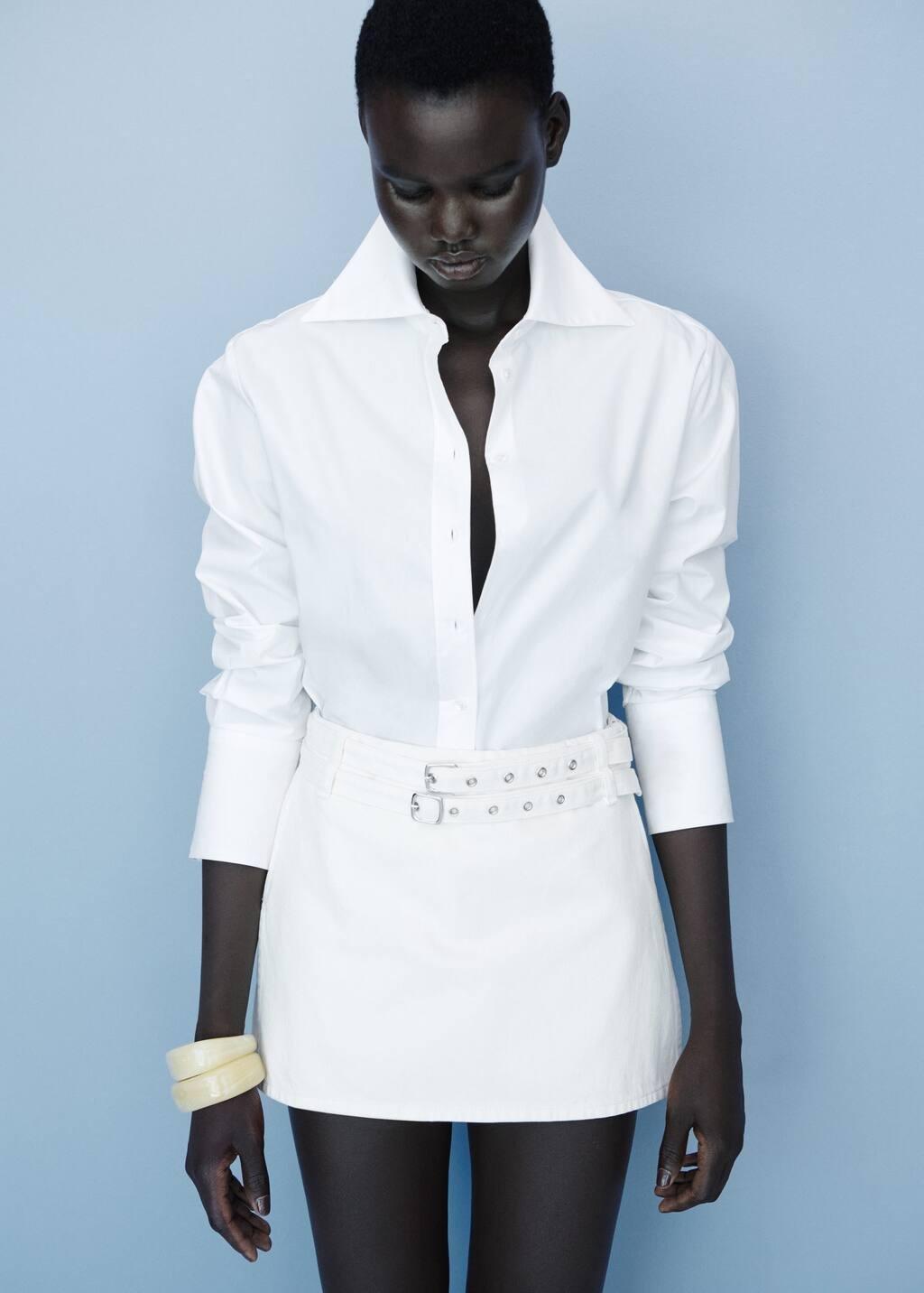 WHITE Denim culottes with double belt, White, large image number 5