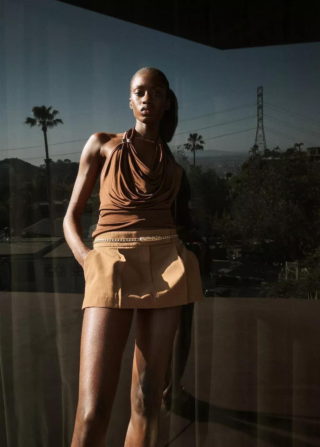 MEDIUM BROWN Mini-skirt with pleats, , large image number 1