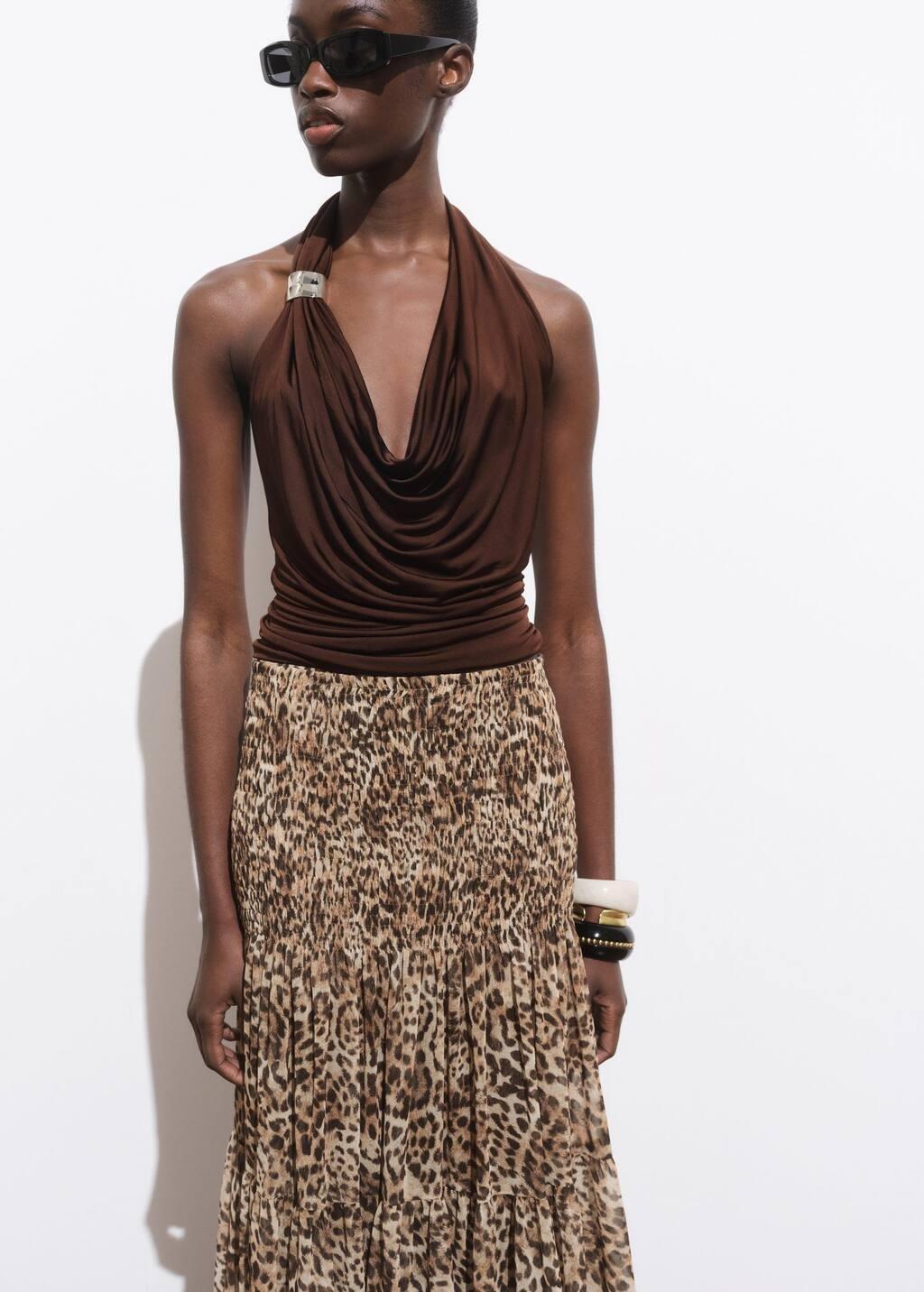 Brown Draped Top With Metallic Detail, , large image number 0