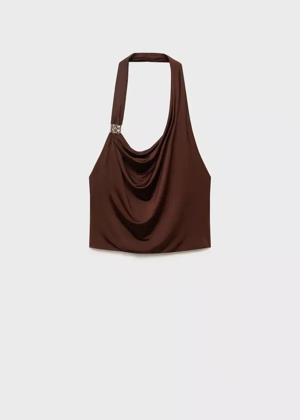 Brown Draped Top With Metallic Detail, , large image number 4