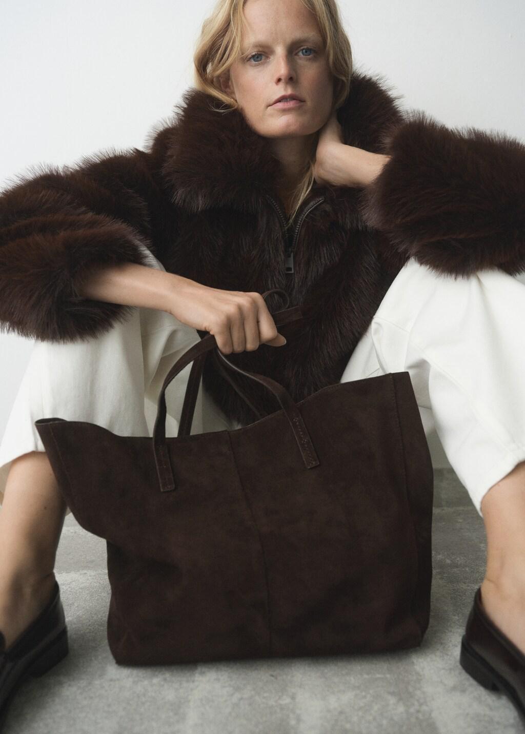 Brown Suede leather shopper bag, Dark Brown, large image number 0