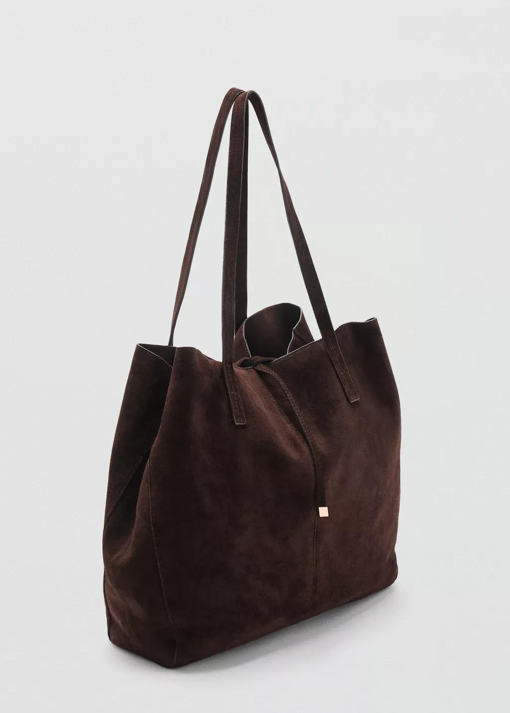 Brown Suede leather shopper bag, Dark Brown, large image number 1