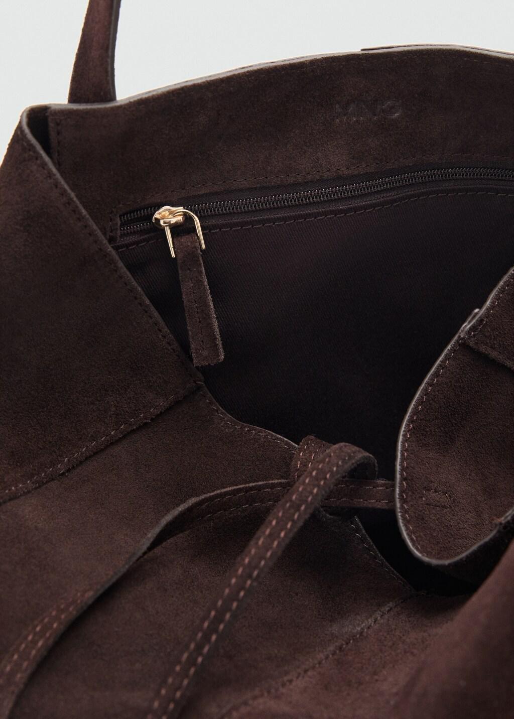 Brown Suede leather shopper bag, Dark Brown, large image number 2