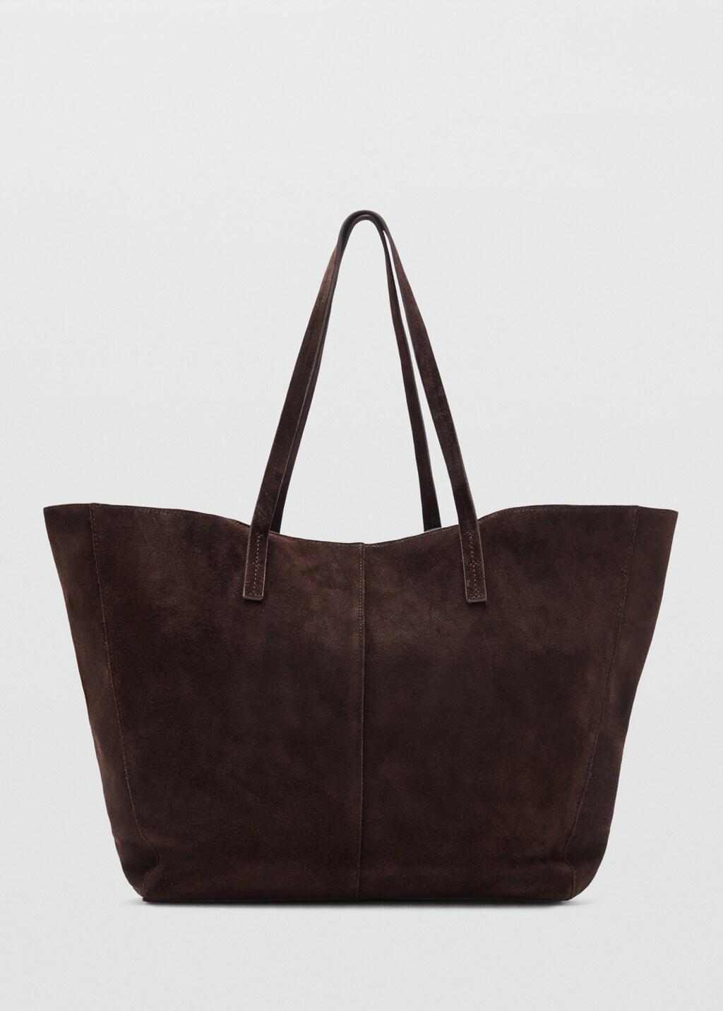 Brown Suede leather shopper bag, Dark Brown, large image number 3