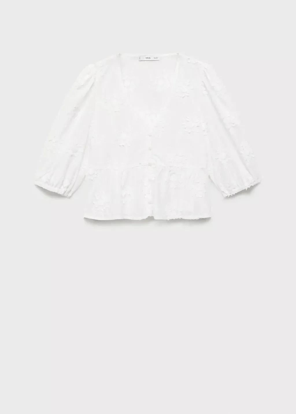 NATURAL WHITE Cotton embroidered blouse, , large image number 0