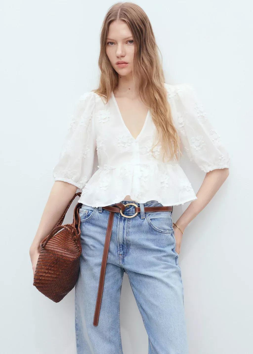 NATURAL WHITE Cotton embroidered blouse, , large image number 1